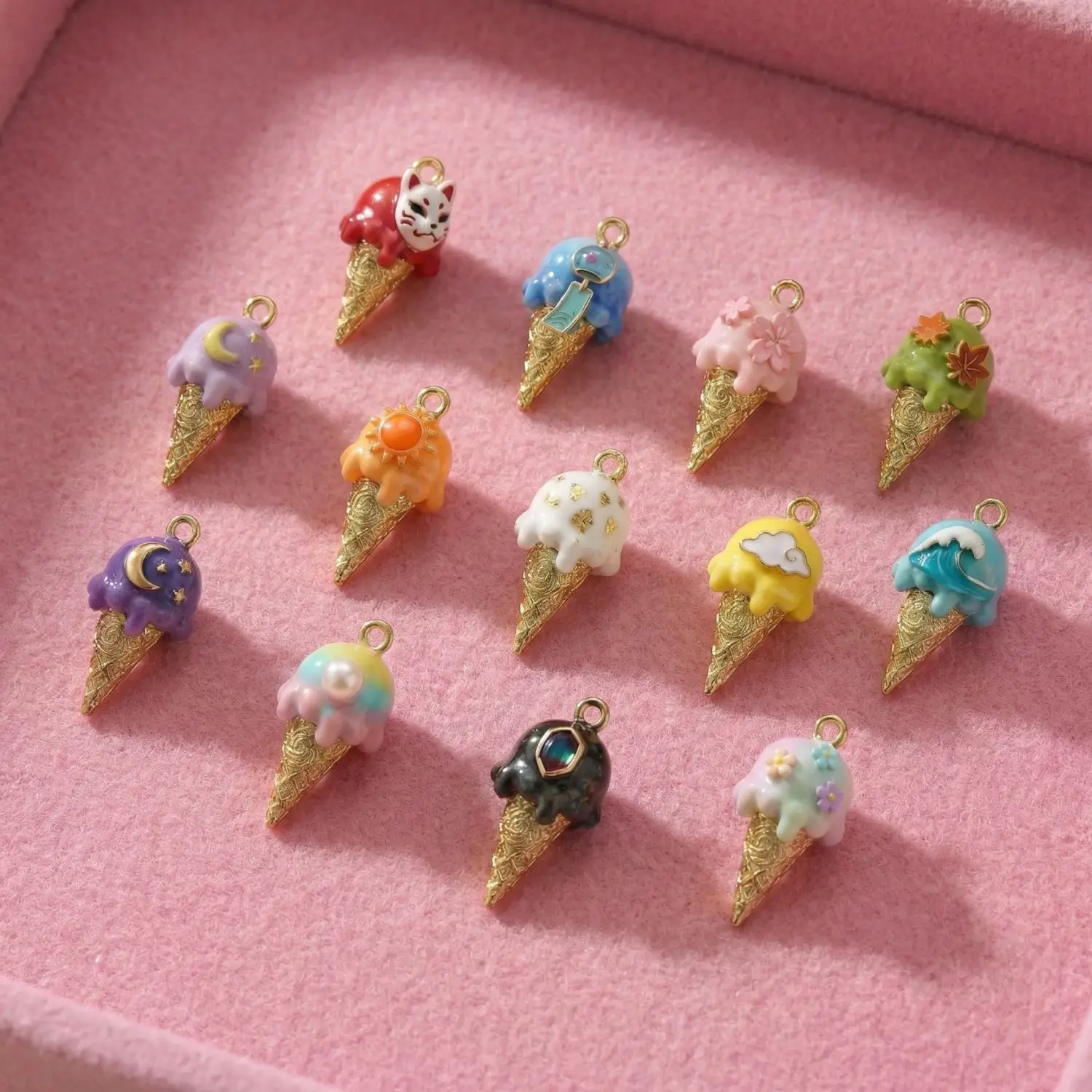 Eiscreme-Anhänger aus Kupfer mit Emaille, Niedlicher Kawaii-Lebensmittel-Charm für DIY-Halsketten, Armbänder, Ohrringe und Schmuckherstellung, 12 Stile – Detail 3