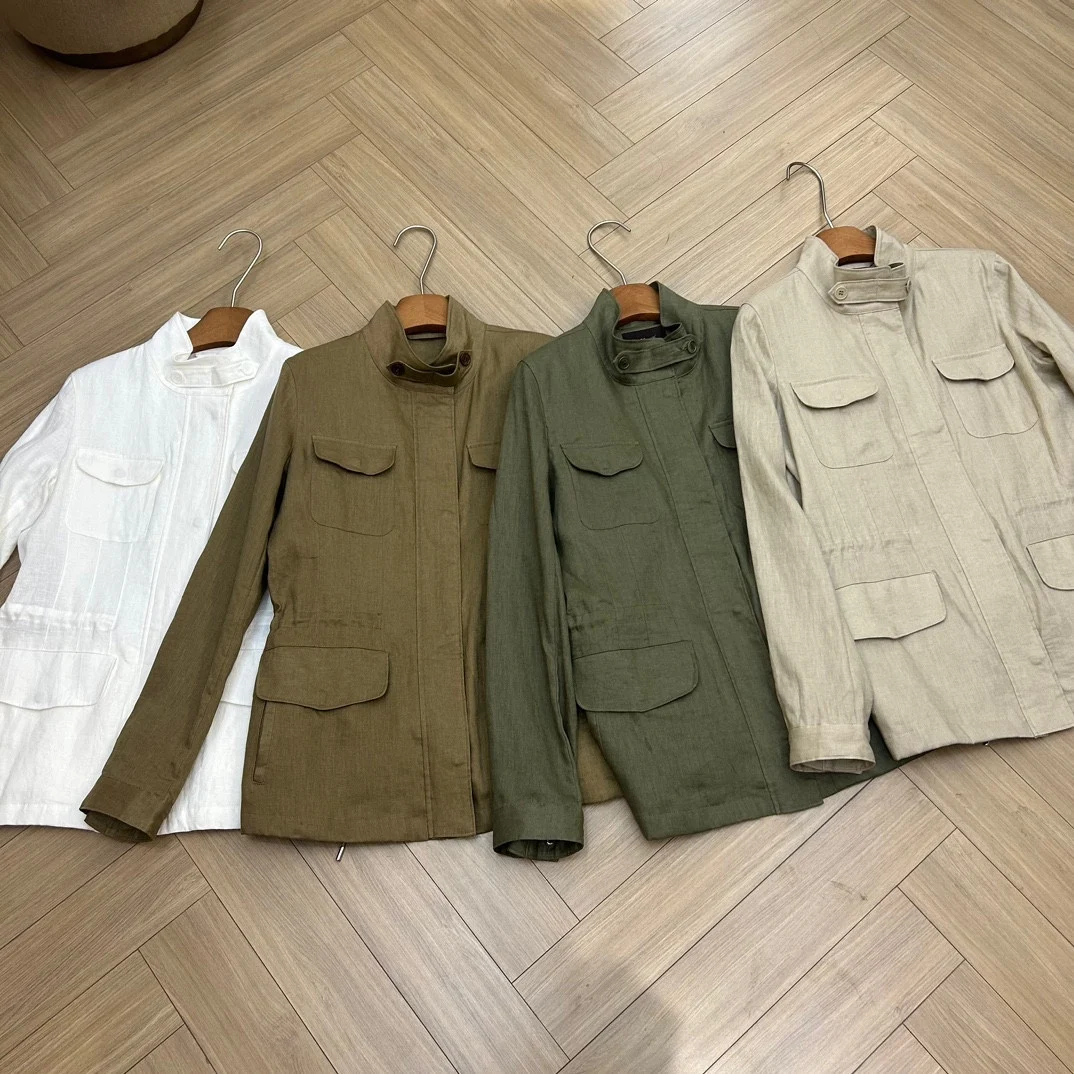 Spring Autumn L*P Women\'s Jacket Linen Female Short Trench Coat Woman\'s Clothing Pocket Design Casual Jacket