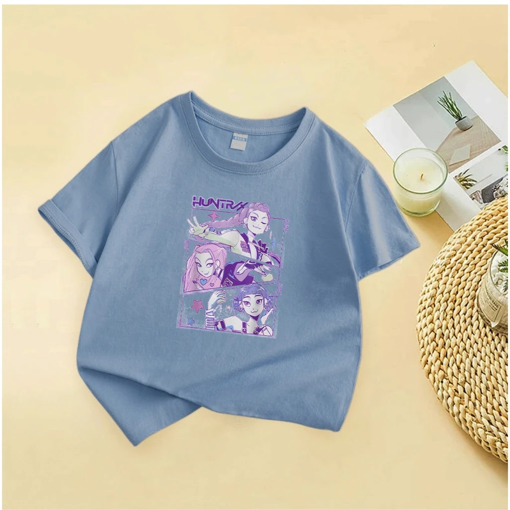 새로운 남아 여아 헌트릭스 만화 반팔 티셔츠 다양한 색상 니트 티셔츠 캐주얼 아동복 샘플 캐주얼 유아복