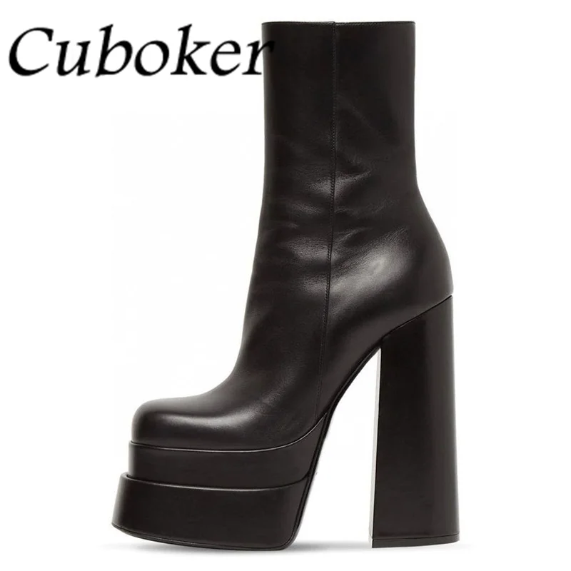 Brand Winter Women Motorcycle Boots High Quality Super High Heel Platform Thick Bottom Zip Boots For Women Black botas de mujer