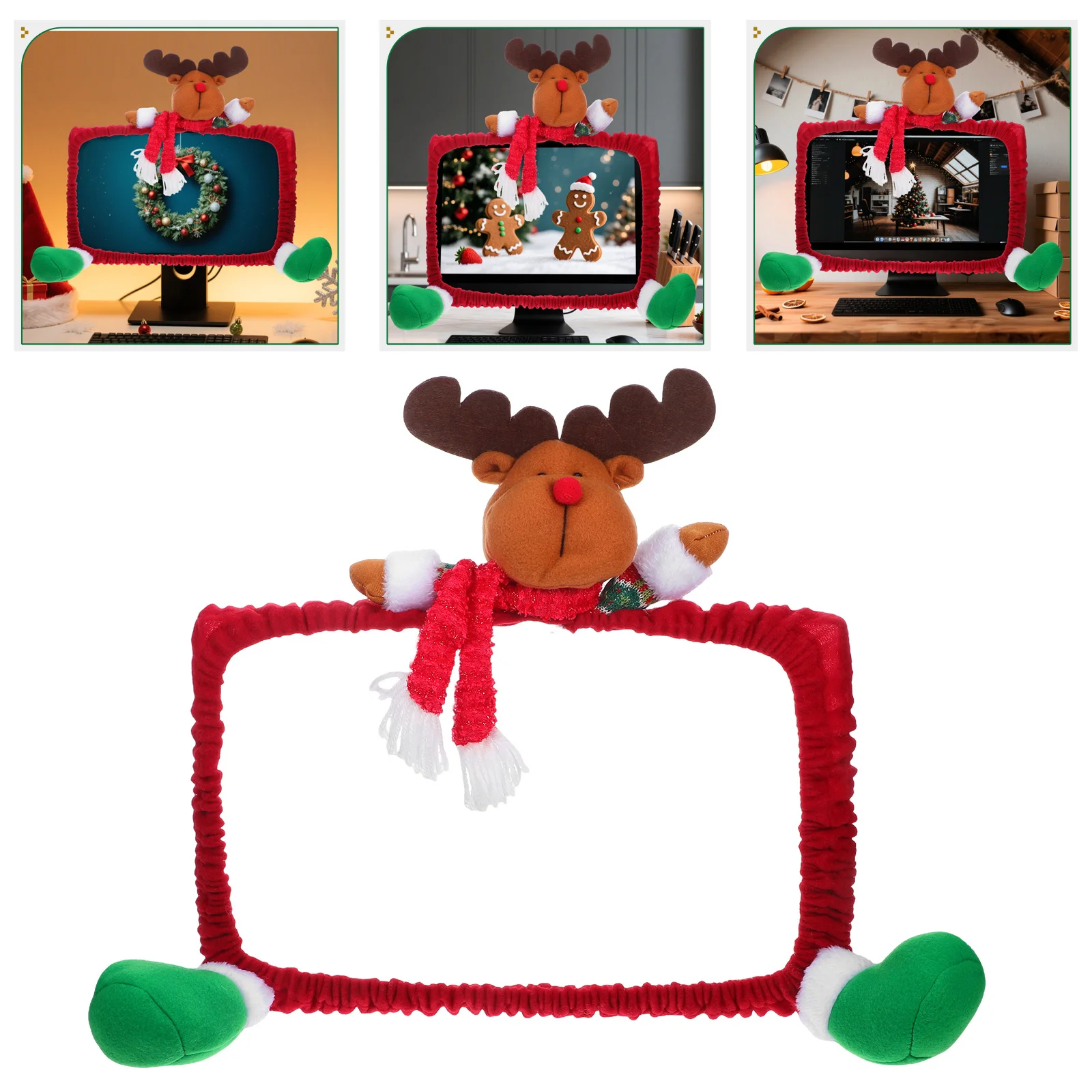 

25-35Inch Computer Monitor Cover Red Elk Design Christmas Decoration Screen Protector Festival Ornament Xmas Decor Party Diy