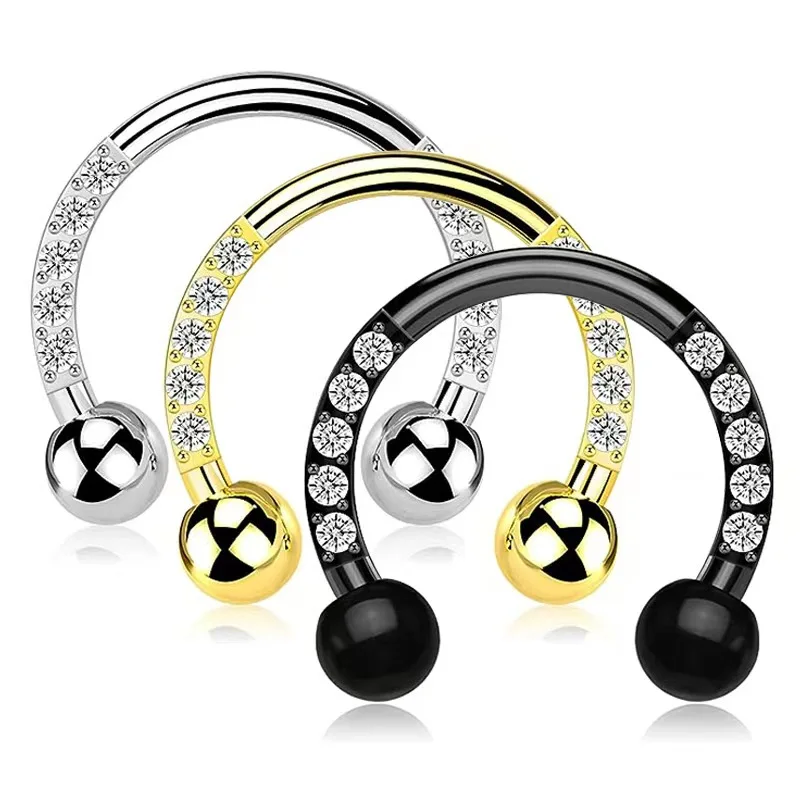 

FashionHorseshoe Barbell Septum Piercing External Thread Circular Barbell Nose Hoop Tragus Daith Helix Earrings Piercing Jewelry
