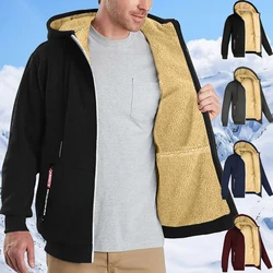 Men's Heavyweight Sherpa Fleece Lined Jackets Coats Windproof Zip Up Hoodie Winter Warm Hooded Sweatshirt Outerwear Outfits Tops