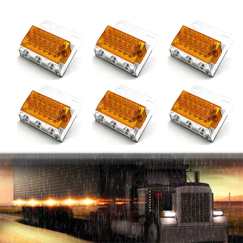 6pcs 24V 15 LED Side Marker Light Turn Signal Indicator Car External Squarde Clearance Warning Tail Lamp Trailer Lorry Amber