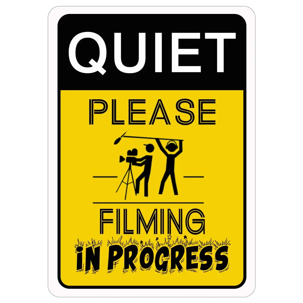 Quiet Please Filming In Progress Metal Tin Sign for Home Door Office Vintage Wall Plaques Decoration 8X12 Inches sign