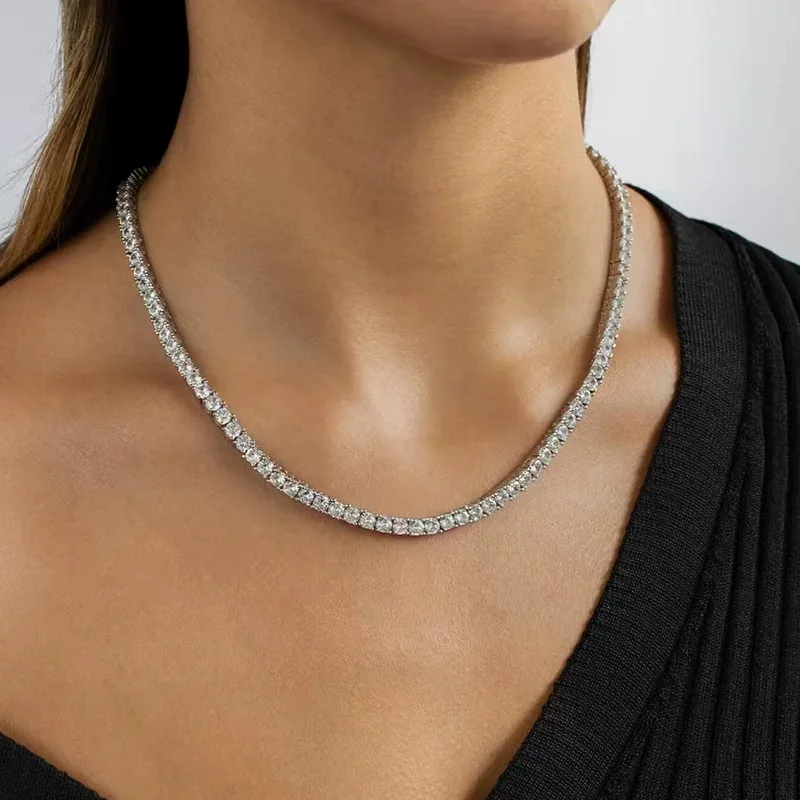 3mm 925 Sterling Silver Double Lock Moissanite Tennis Necklace Bracelet D VVS1 Diamond with Certificates Neck Chain Fine Jewelry view 5
