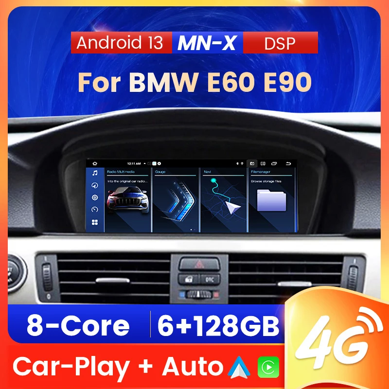 8.8 inch Android 13 Carplay Auto GPS Navigation For BMW 5 Series E60 E61 E63 E64 E90 E91 E92 E93 CCC Car Multimedia Video Player