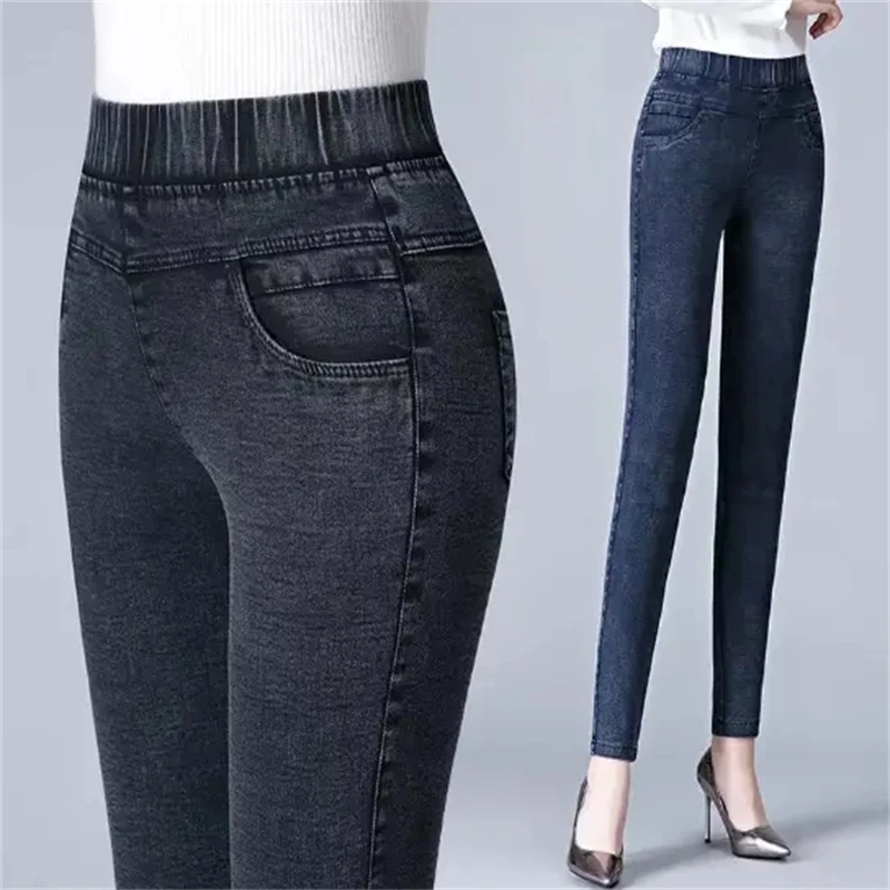 Thick Velvet Lined Pencil Jeans Stretch Oversize 85kg Women Vaqueros Skinny Winter Warm Pantalones Korean High Waist Denim Pants