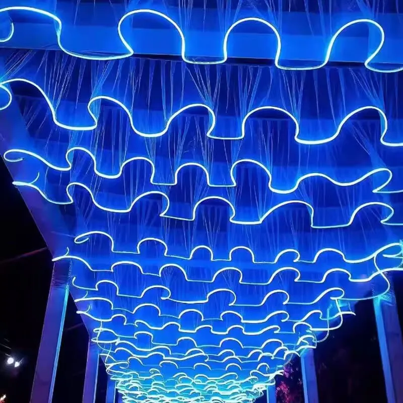 

Fashion Wedding Ceiling Gauze Curtains,glowing Waves Props, Hanging Gauze With String Lights, Korean Style For Party Stage Hall