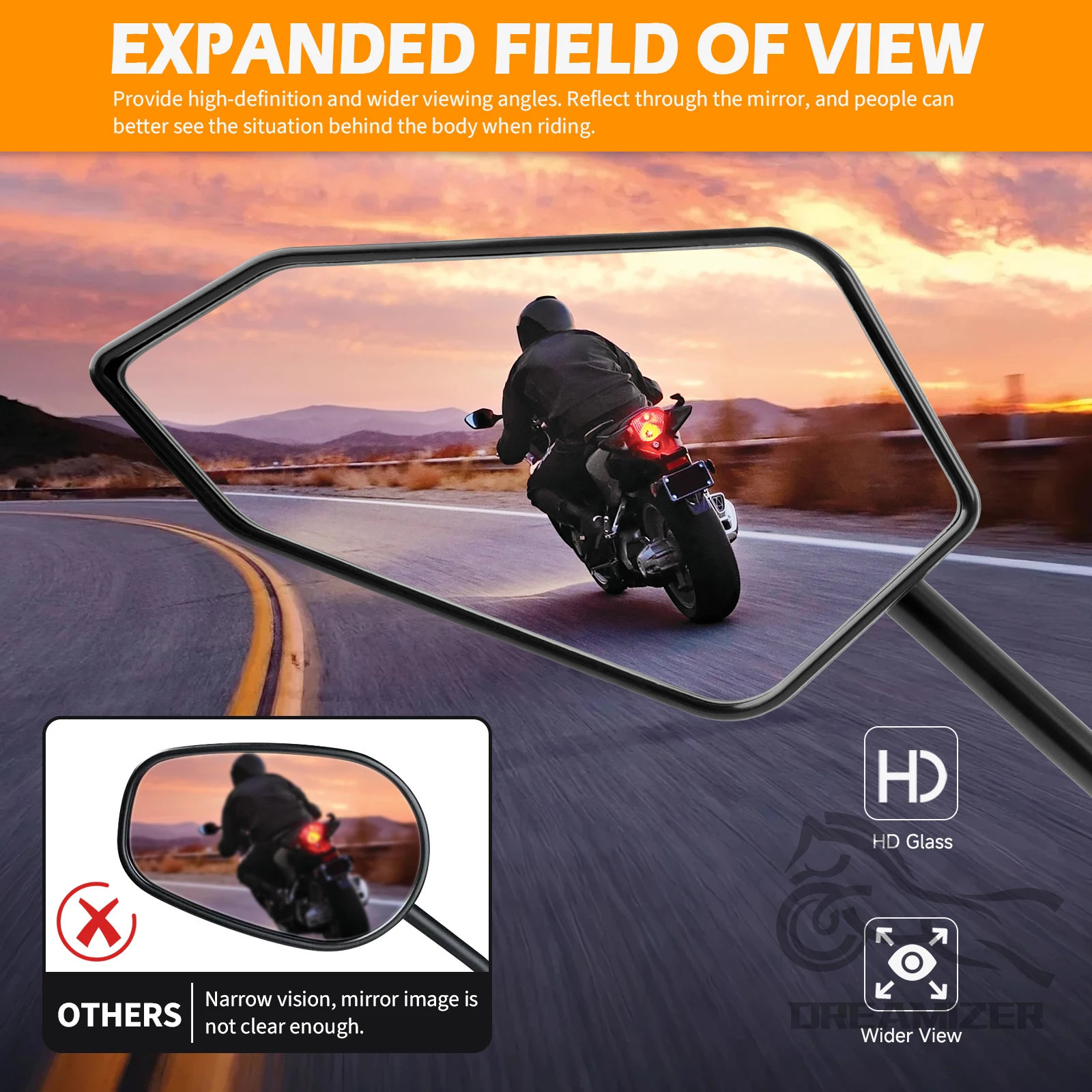 Durable Motorcycle Rear Mirrors 360° Rotatable for Spiegel Paar Honda Yamaha Kawasaki Maverick Booster M10 M8 Enduro Suzuki