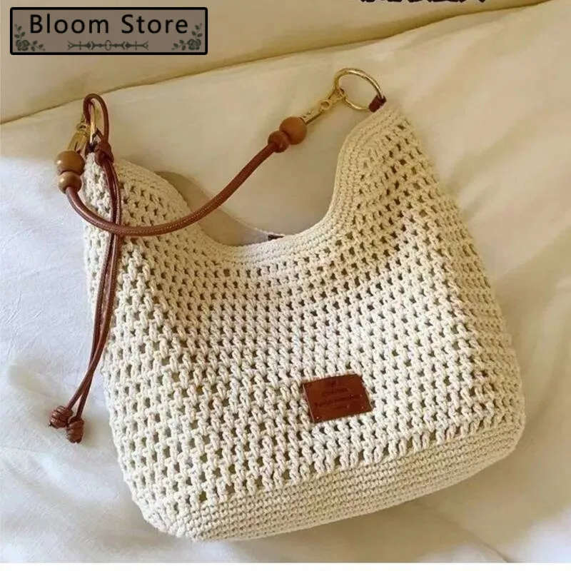

Bloom Vacation Weekend Woven Handbag Women 2025 Sea Holiday Large Capacity Straw Bag Purse Ladies Summer Shoulder Bags Female
