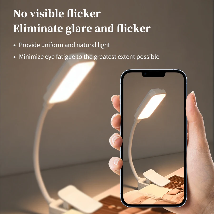 LED Clip On Book Light USB Rechargeable Reading Lamp 3 Brightness Eye Care Flexible Neck Night Light For Bedroom Study Table