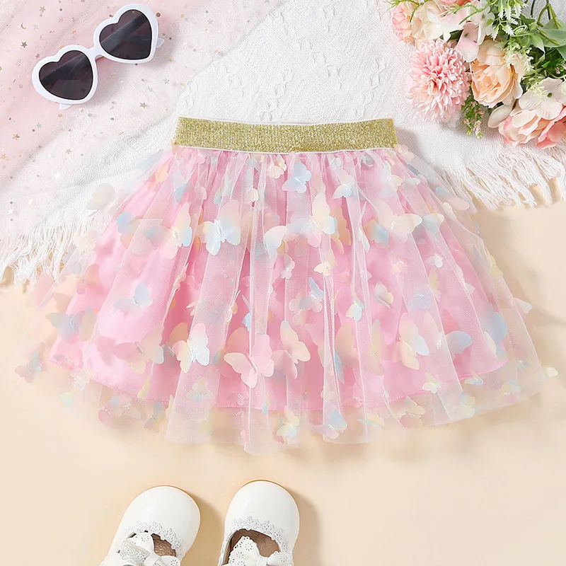 Baby Girls Tutu Fluffy Skirt Toddler Princess Ballet Dance Tulle Butterfly Kids Skirt Cute Girl Elastic Clothes Pettiskirt Skirt