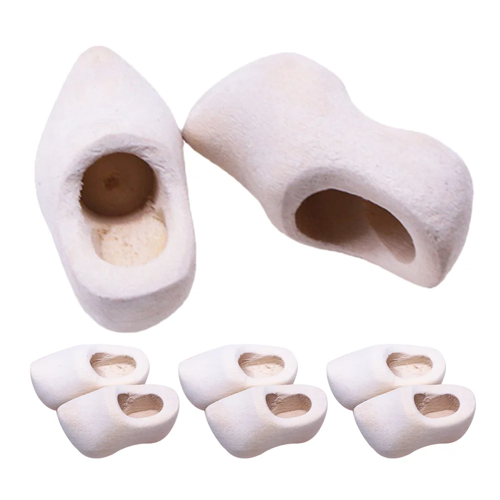 4 Pairs Clogs Blank Wooden Shoes Klompen for Mini House Adornment Miniature Decor Model DIY Craft Supply Child