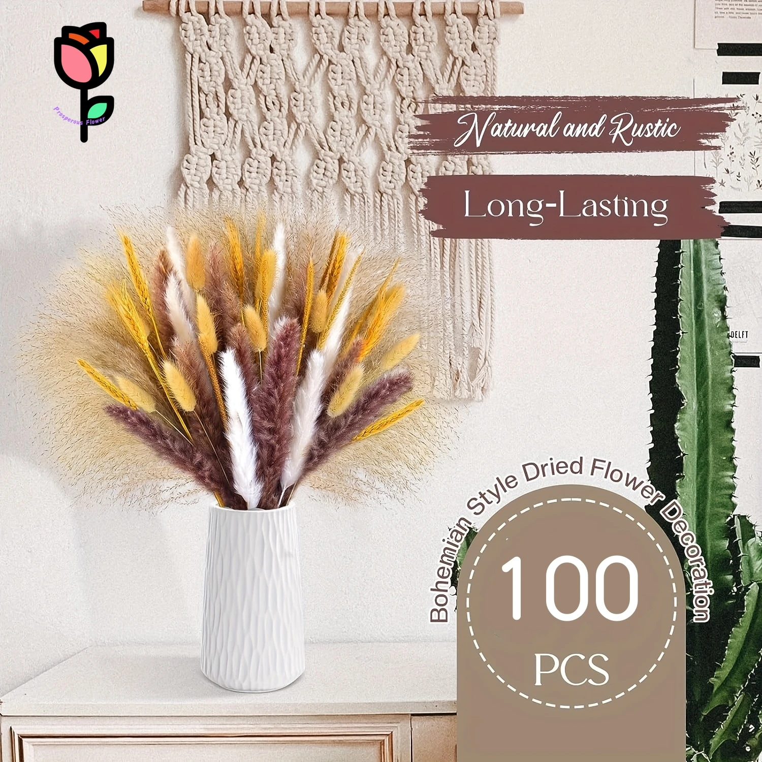 

100pcs Dried Flowers Pampas Reed Bouquet Bohemian Home Decoration Artificial Flower Lagurus Ovatus Wedding Christmas Arrangement