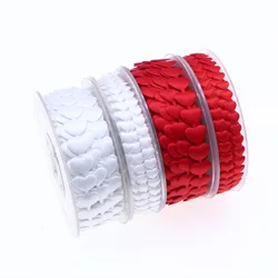 20M White Red Heart Ultrasonic Embosse Satin Ribbons Valentines Wedding Party Gift Wrapping Handmade Crafts Accessory Home Decor