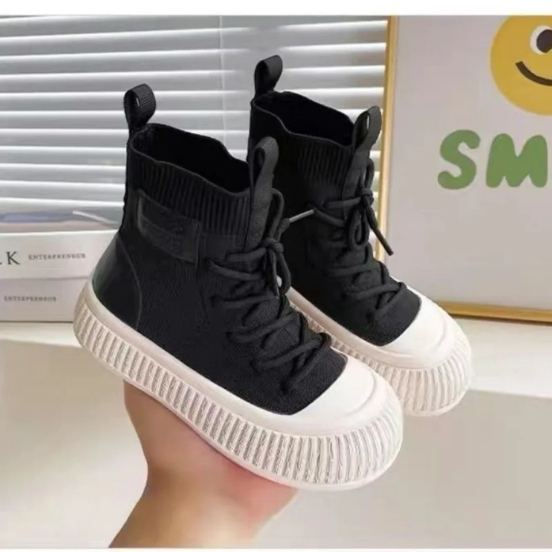 Children Fashion Boots Girls Non-slip Breathable Autumn High Top Sneakers Kids Girls Sock Stretch Boots for Princess Casual Shoe