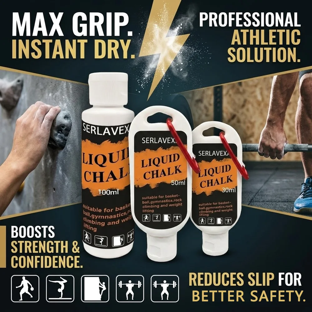 SERLAVEXA Liquid Chalk 100ml/50ml/30ml Professional Anti-Slip Magnesium Powder for Weightlifting Gym Basketball Climbing