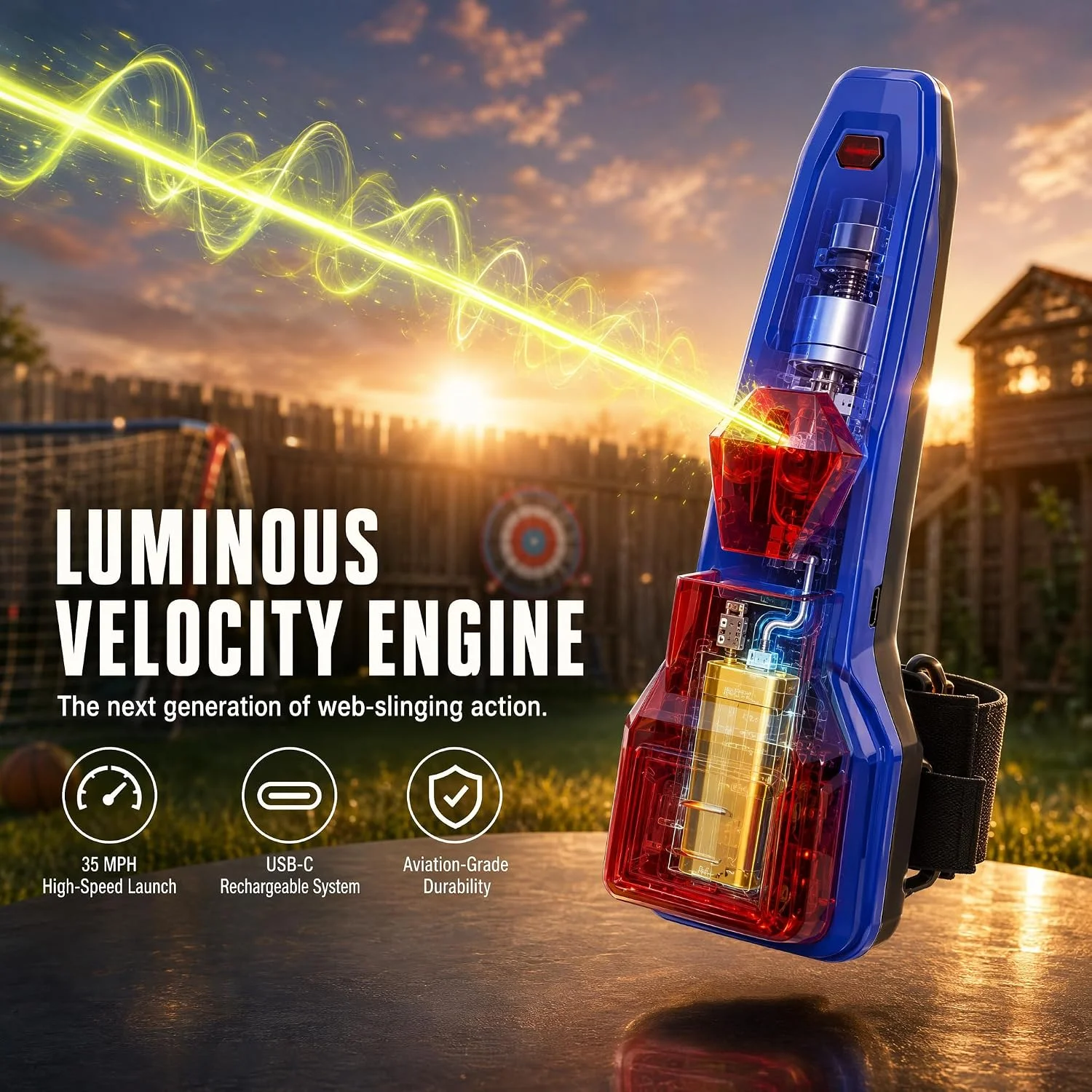 Spider Web Rope Launcher Toy, Luminous Auto Recycle String Shooter High Speed Spin Stress Relief Toy for Kids Adults