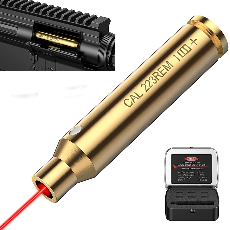EZshoot Bore Sight 223 5,56 mm roter Laser-Schussprüfer mit zusätzlichen Batterien zum Sichtfahren, Jagd, Schießen im Freien, Messing