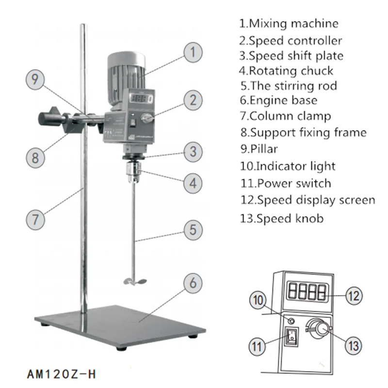 Imagem -02 - Digital Overhead Agitador Elétrico Laboratório Agitador Líquido Mixer Agitando Máquina Am120z-h 20l Aço Inoxidável