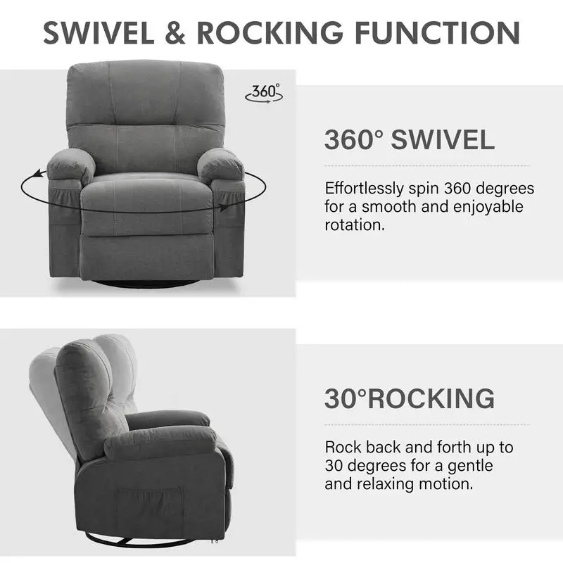 360 °   Drehbarer Schaukel-Liegestuhl, weiches Kissen und Rückenlehne, bequemer Sessel für Wohnzimmer-Lounge, Grau