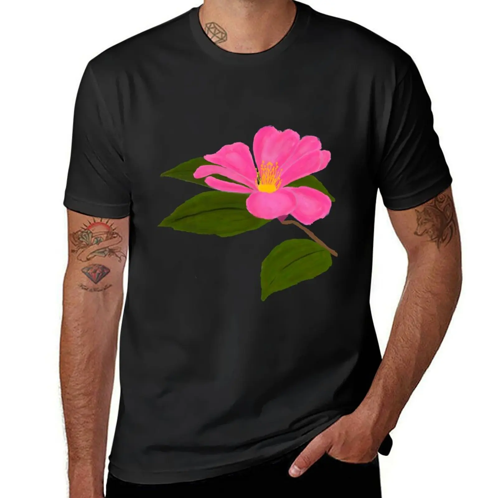 Pink Camellia Flower T-Shirt plus sizes Aesthetic clothing men clothes