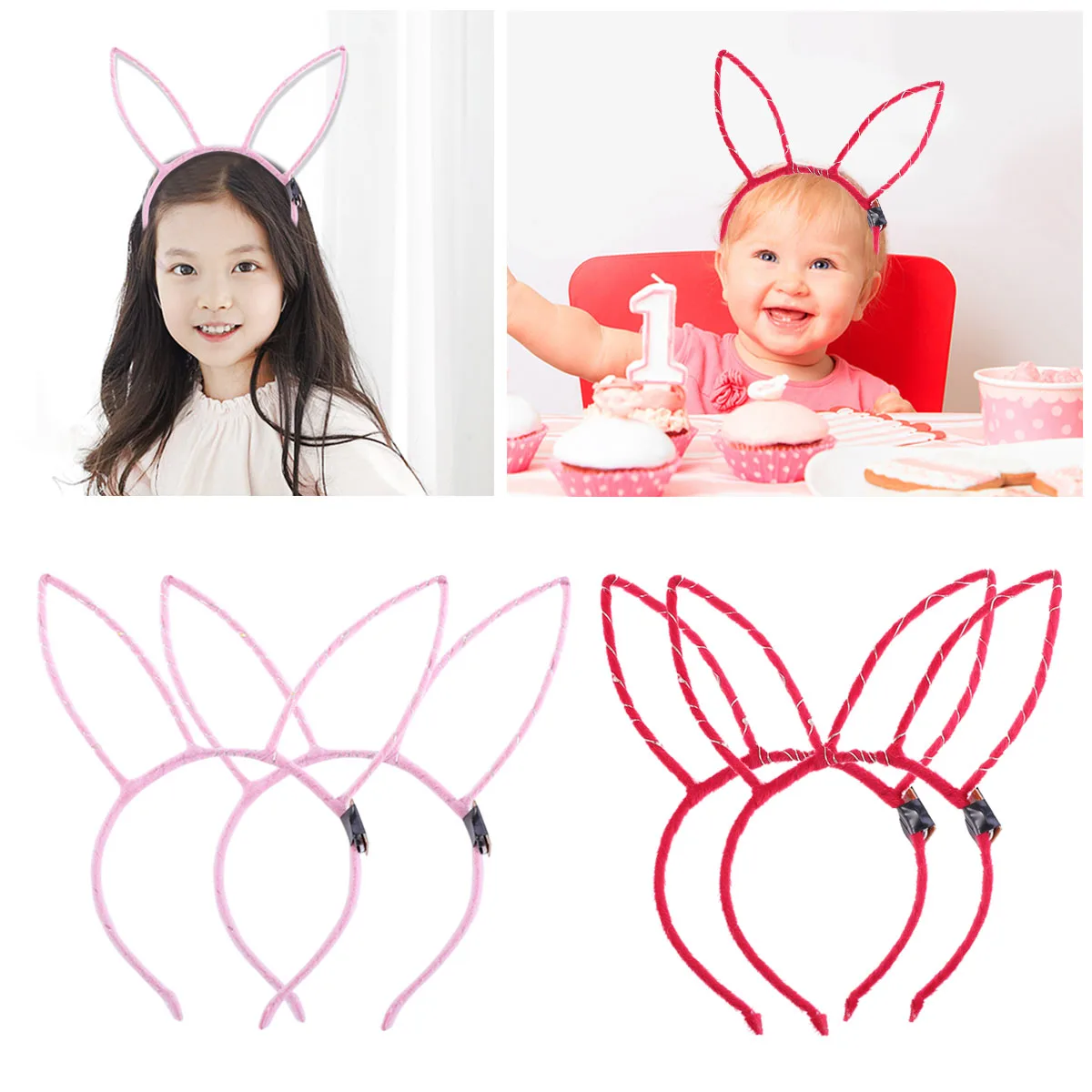 

4 pcs Rabbit Ears Headband LED Flashing Hair Accessories for Party Wedding Christmas Gifts Shine Luminous Plastic Lightweight