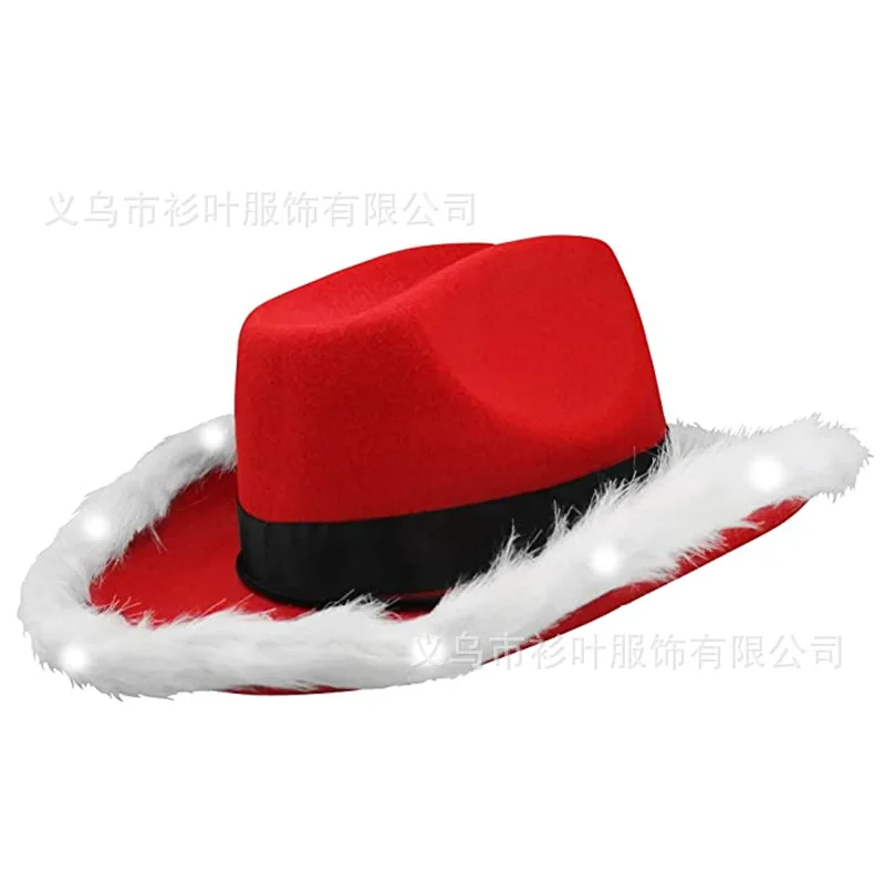 Christmas Hats Feather Black Belt Cowboy Hat Red Western Cowboy Hat Santa Claus Hat Belt Cowboy Cosplay Headwear