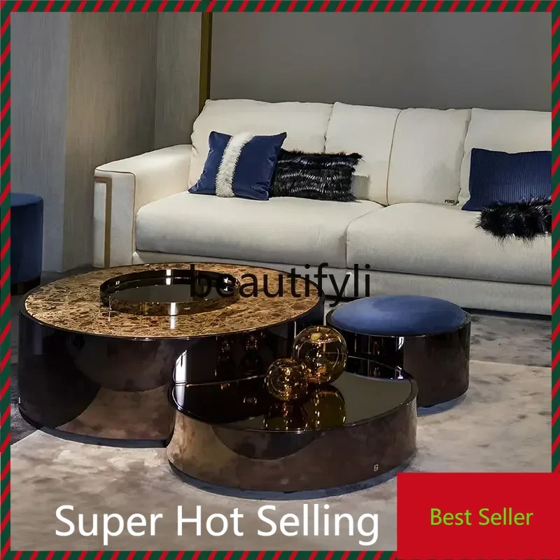 

Italian round combination coffee table light luxury post-modern simple set G1218