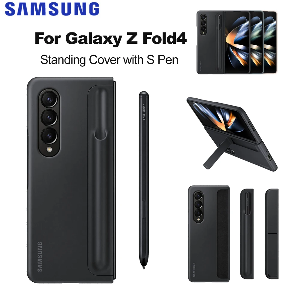 

Original SAMSUNG Galaxy Z Fold4 Standing Cover with S Pen and S Pen Holder rotective Case with Kickstand for Hands-Free Viewing