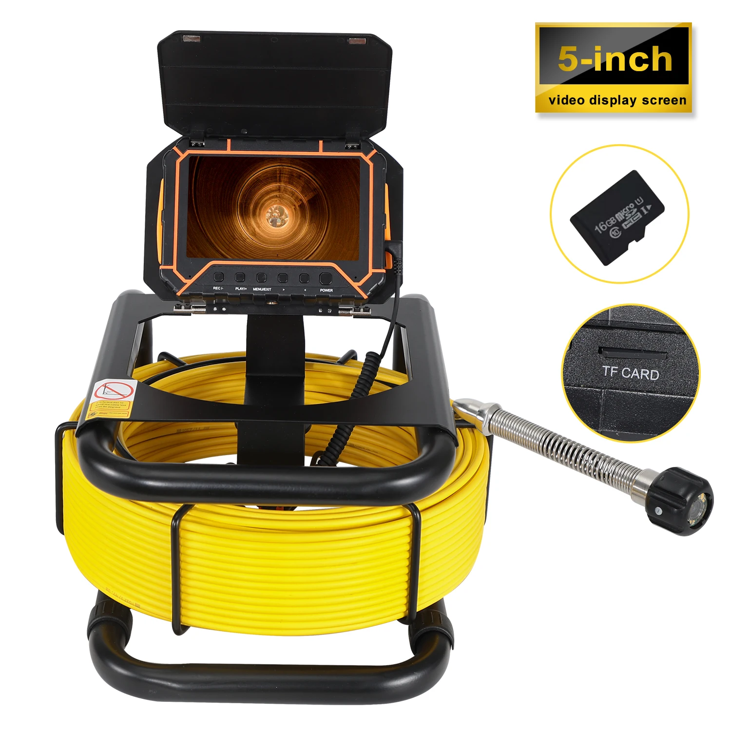 

Sewer Camera Pipeline Inspection Camera 5-inch High-Definition 16GB DVR Industrial Pipeline 512HZ Endoscope IP68 Waterproof