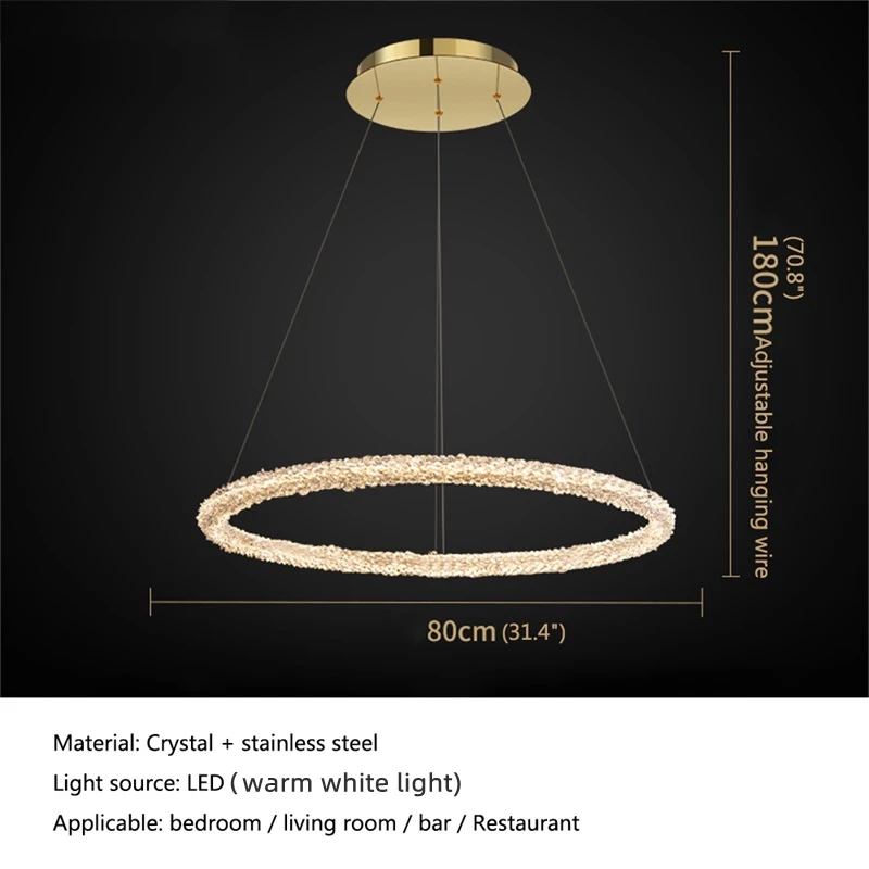 TYLA Modern Pendant Lamp Round Rings Gold LED Fixtures Crystal Chandelier Decorative For Hotel Living Dining Room Light