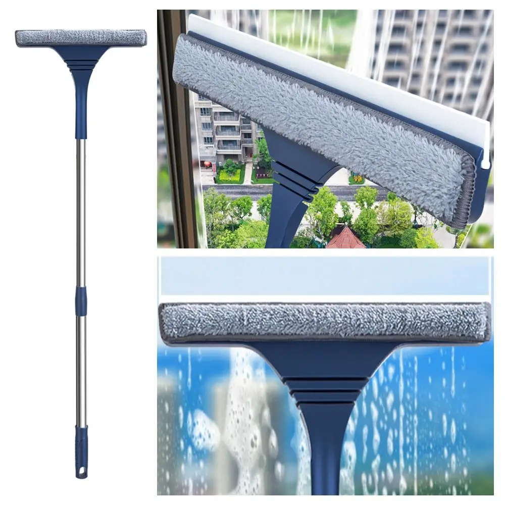 2 in 1 Window Mesh Screen Brush Window Cleaner Magic Broom Wiper Telescopic Long Handle Window Mop Squeegee Wiper Cleaning Tool