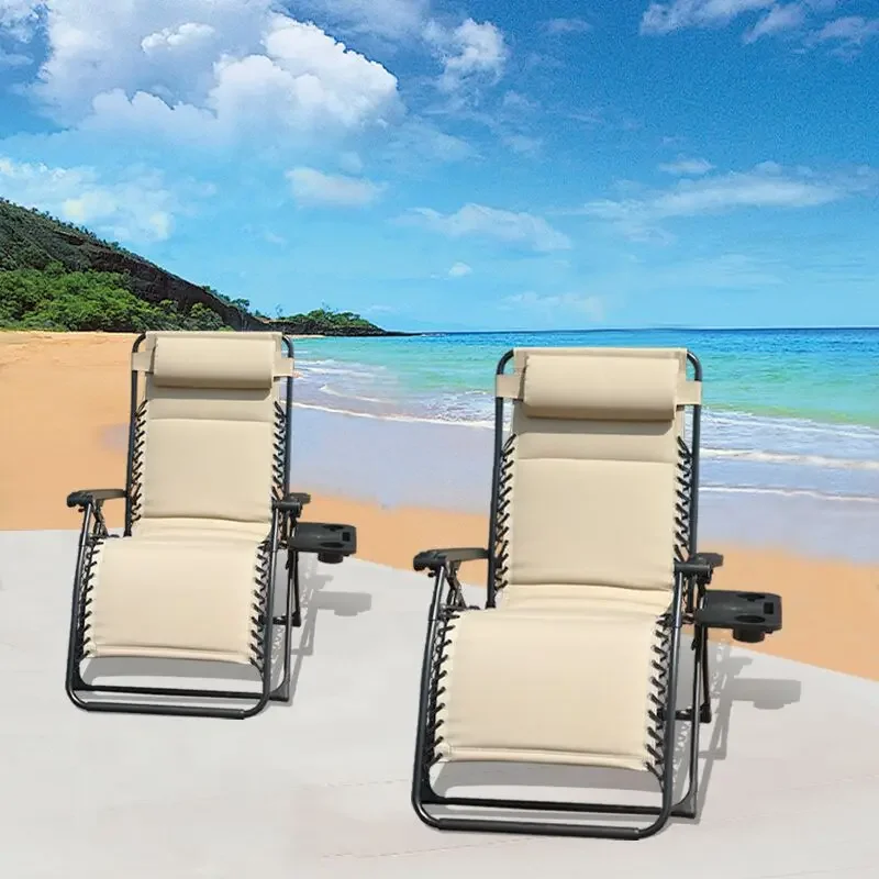 Outdoor Lounge Chair Adjustable Zero Gravity Folding Reclining Sun Lounger with Pillow and Cup Holder