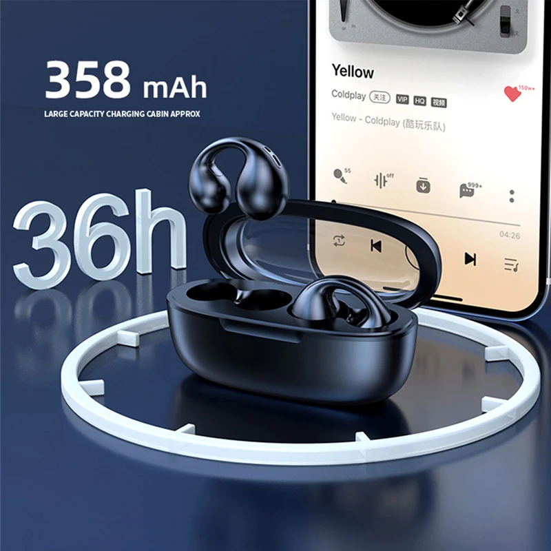 이어폰 클립 귀 골전도 무선 헤드폰 TWS 블루투스 헤드셋, 오리지널 스포츠 Auriculares 후크 마이크 게임