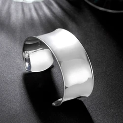 925 Sterling Silver charm Smooth wide Big bangle Bracelets for Women Luxury Fashion Party Wedding cuff Jewelry Christmas Gift