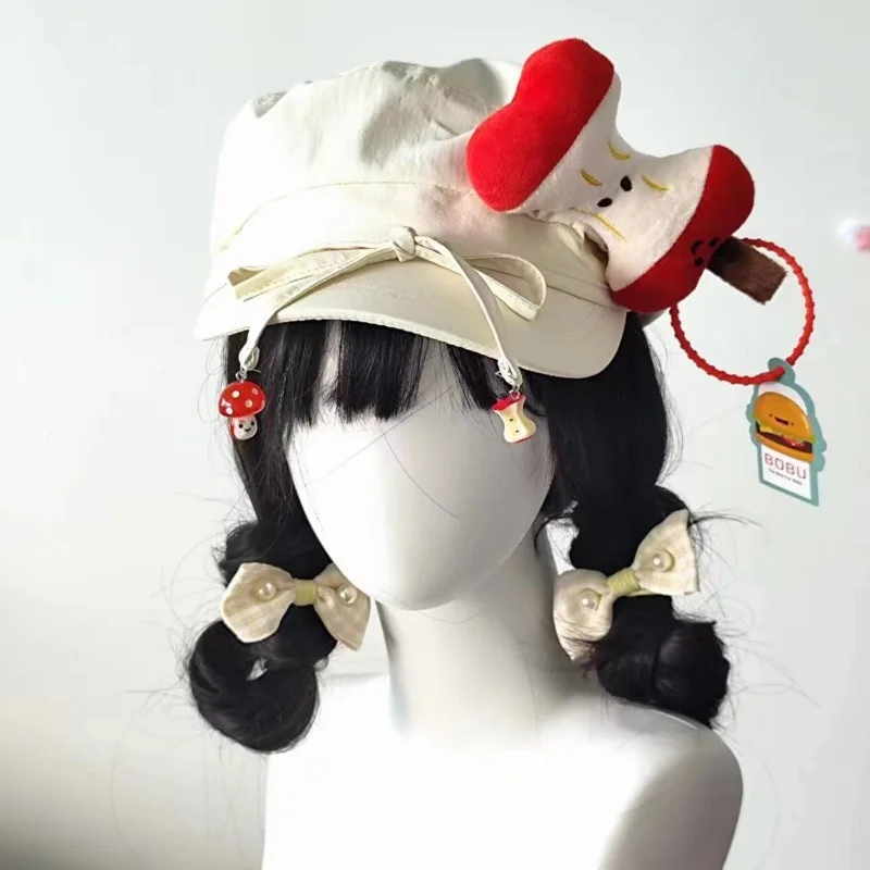 Giapponese Kawaii mela decorazione berretto cappello per le donne dolce carino Y2k Lolita JK ragazze studente Vintage artista pittore Beige fiocco