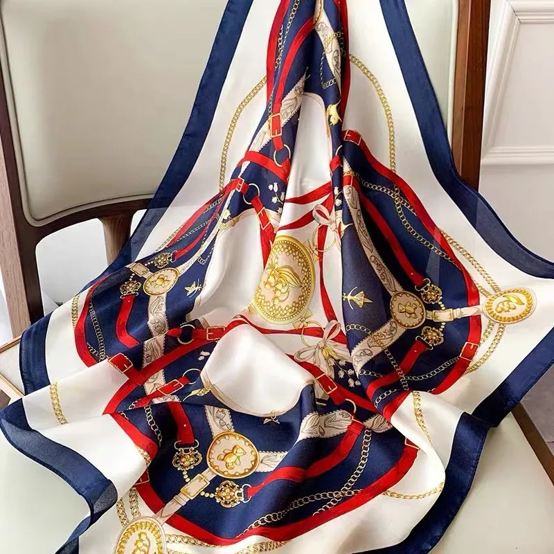 Vier-Eckschal aus Seide für Damen, Schal mit Satin-Aufdruck, Stirnband, Haarband für Damen, Umhängetasche für Damen, Schal für Damen, Kopftuch, 70 cm – Detail 8