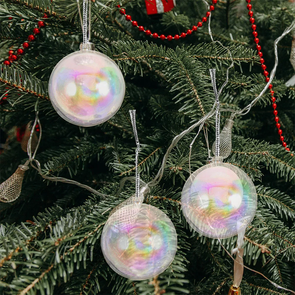 

10Pcs Christmas Tree Wish Balls Clear Iridescent Fillable Plastic Ornaments DIY Hanging Baubles for Holiday Wedding Party