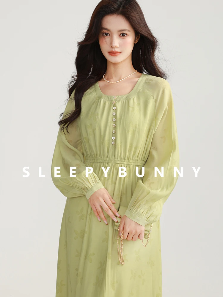 Blumen-Chiffon-Kleid mit U-Ausschnitt, hohe Taille, lockeres Kleid, lässiges Frühlings-langes Kleid, Schulterausschnitt, Ärmel, schlankmachendes A-Linien-Design für Damen