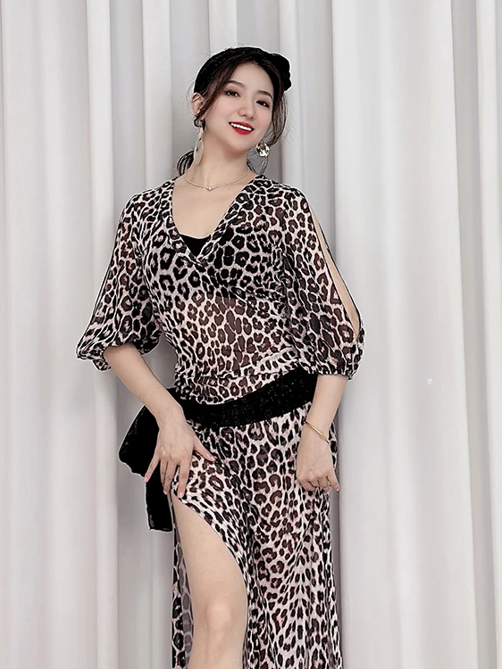 Sexy Belly Dance Costume Leopard Print Me Svel Long Robe with Cane Folklore Sle Baladi Master Series for Women