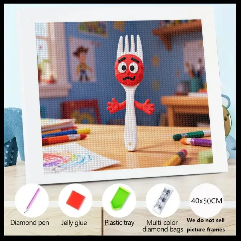

1PC Funny & Cute Forky Diamond Painting Kit, 5D Full Drill Round Rhinestone Gem Art Set, DIY Cartoon Movie Character Toy Story D