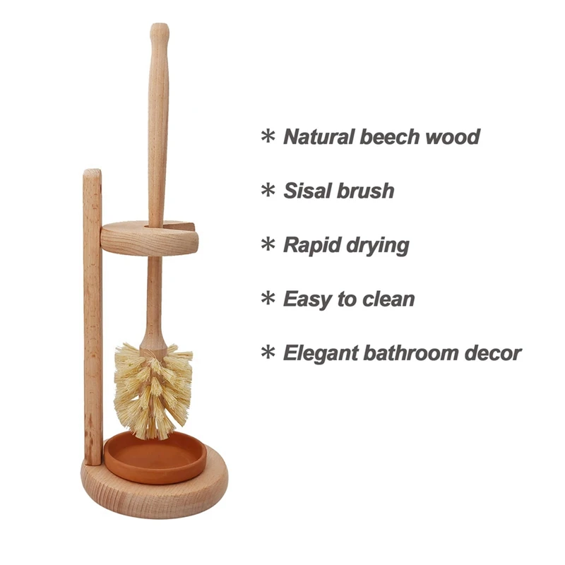 1 Set Wood Toilet Brush Toilet Brush Holder Set For Bathroom, Toilet Scrubber With Stand