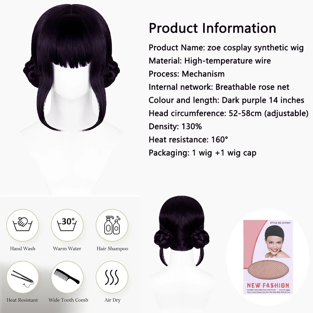Peruka syntetyczna Anime Rumi Mila Zoe Cosplay, fioletowo-różowo-czarna, odpowiednia dla kobiet, do codziennego użytku, na imprezy, do odgrywania ról, odporna na ciepło.