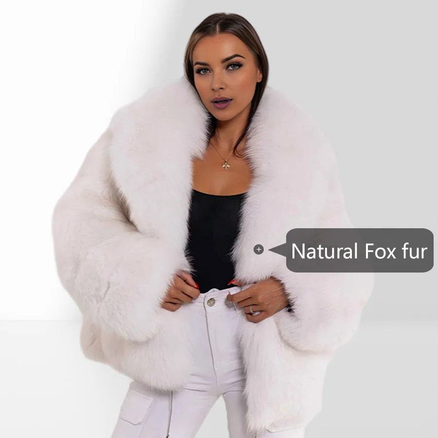 White Fox Fur Coat With English Collar Real Fox Fur Jacket For Woman Genuine Fur Coats Winter Hot Selling Natural Fur Coat