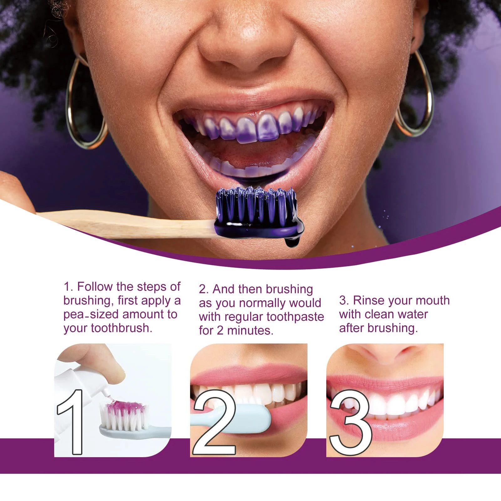 V34 Purple Brightening Toothpaste Removes Dirt, Reduces Yellowing, Cares for Teeth and Gums, Freshens Breath and Keeps Clean