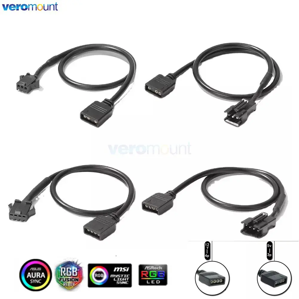 Motherboard 12V 4Pin RGB / 5V 3Pin ARGB to SM JST Female Male Conversion Adapter Cable 30cm for PC Computer LED Light Strip Line