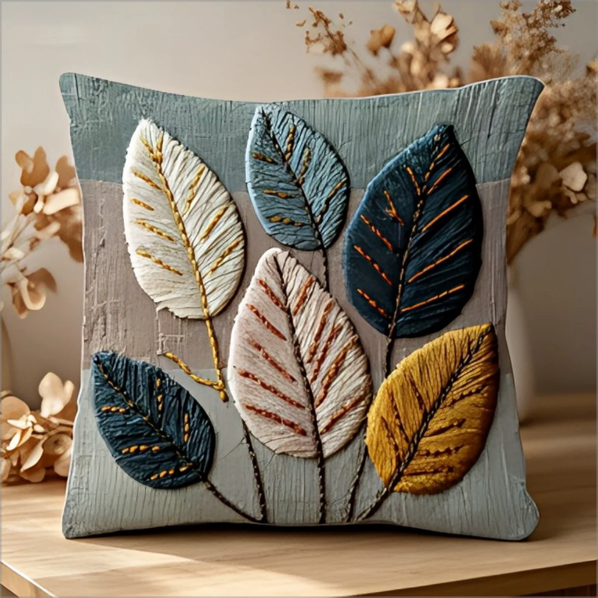 Boho 2D  Leaf Throw Pillow Cover Vintage Botanical Floral Decorative Cushion Case for Sofa Living Room Home Decor