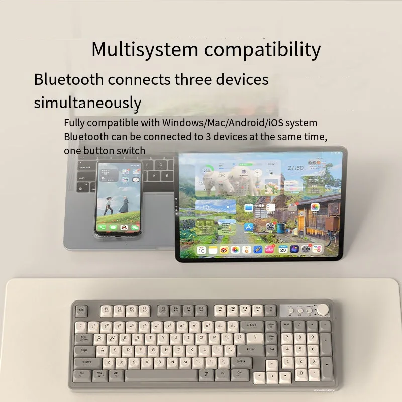 2.4G Wireless Bluetooth Keyboard Mouse Combos 104 Keys Mute Rechargeable Mechanical Feel Desktop Laptop Tablet Gaming Keyboard